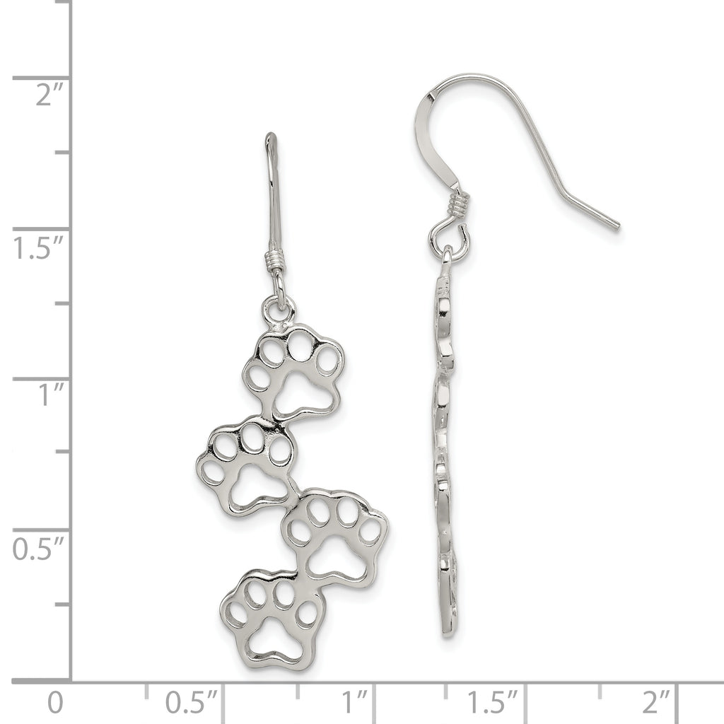 Paw Prints Drop Earrings in Sterling Silver