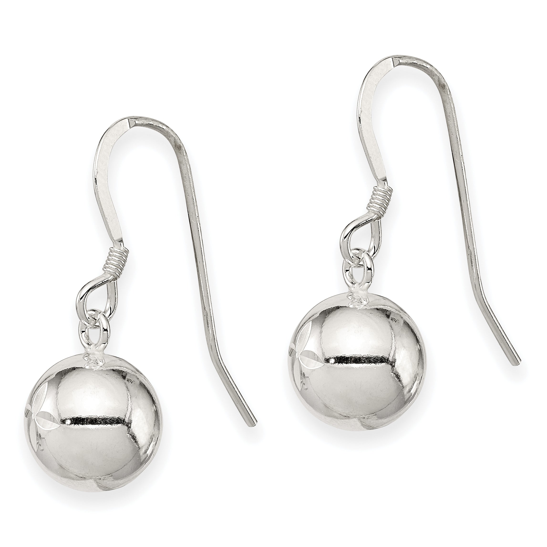 Sterling Silver 10mm Diamond Cut Bead Dangle Earrings Secondary image