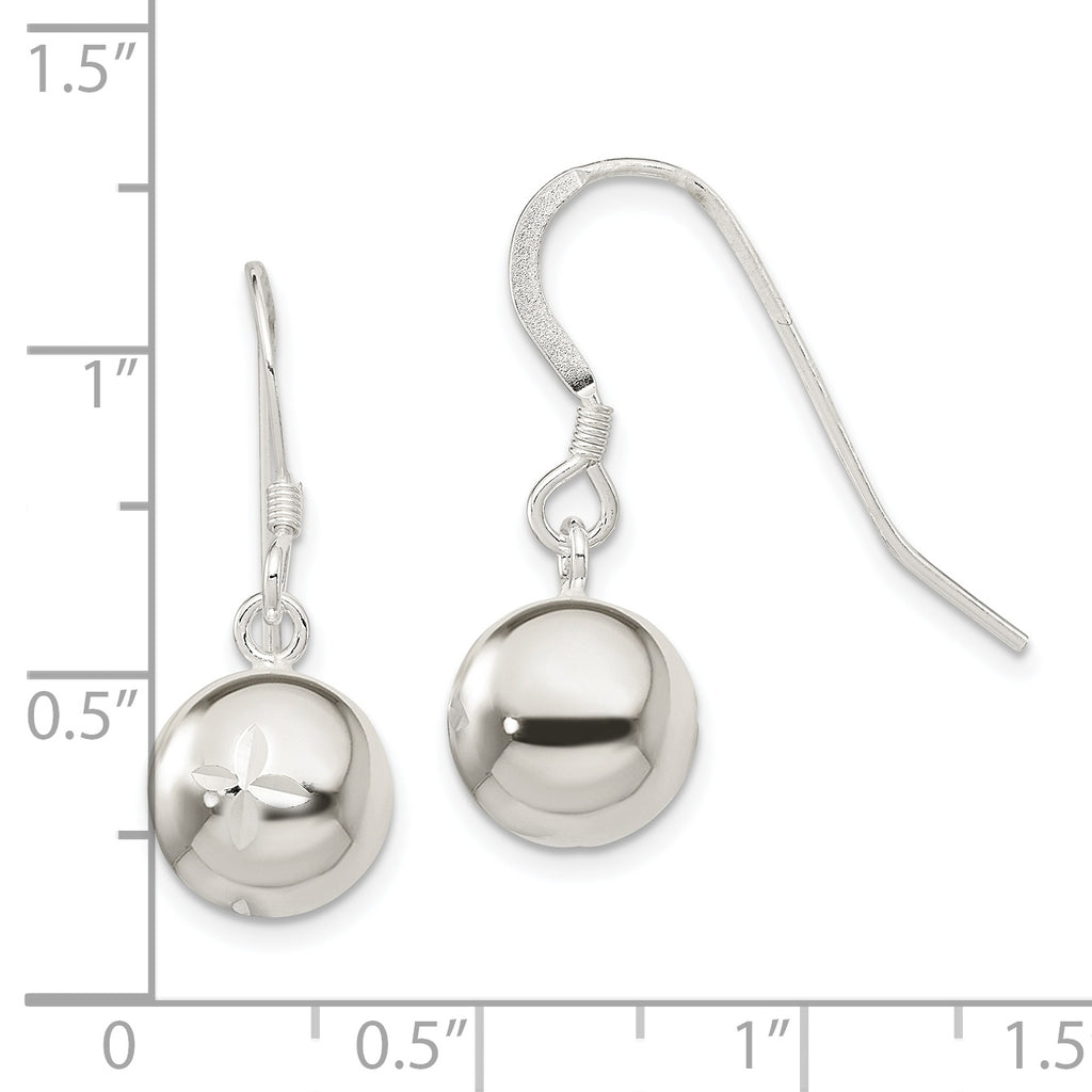 Sterling Silver 10mm Diamond Cut Bead Dangle Earrings