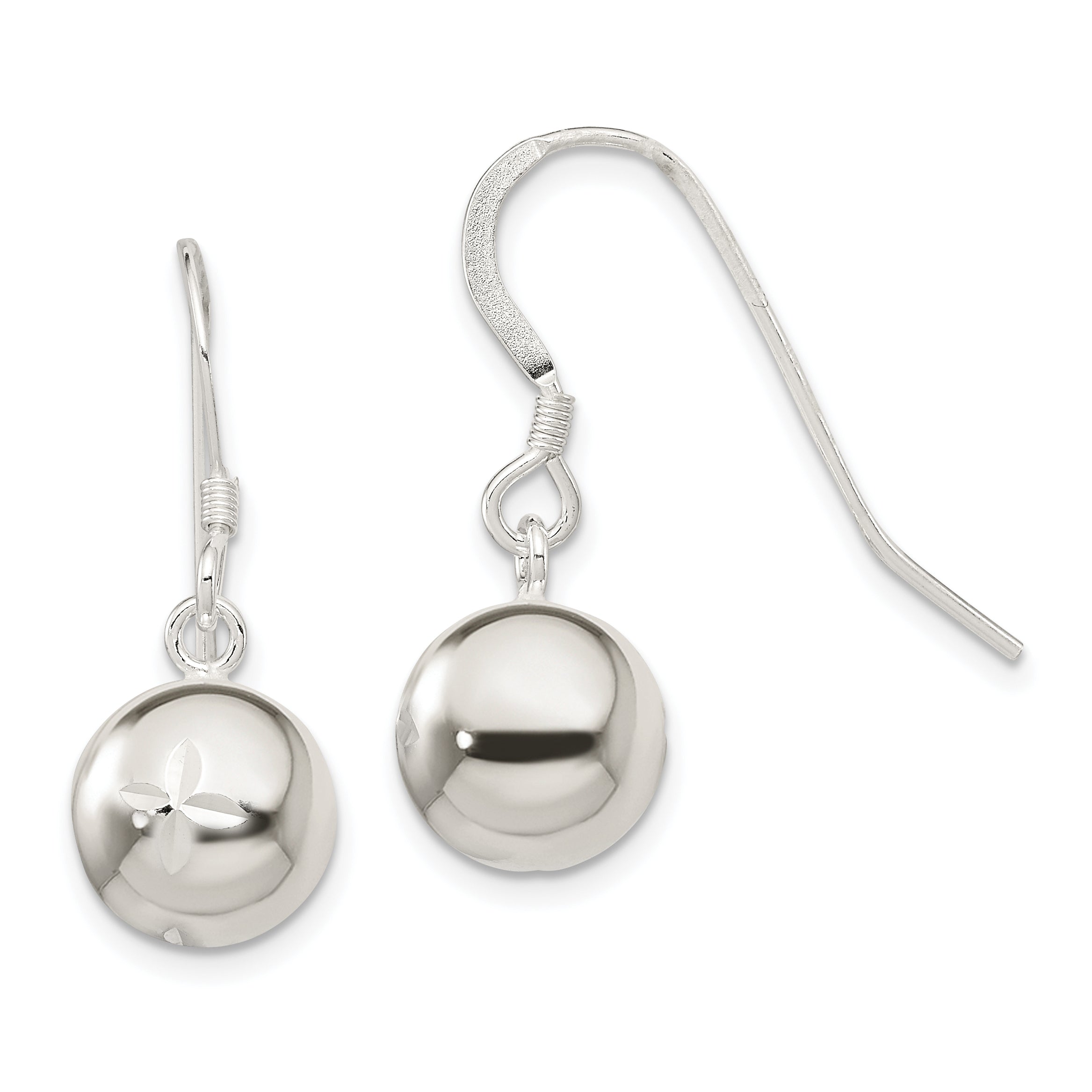 Sterling Silver 10mm Diamond Cut Bead Dangle Earrings Main image