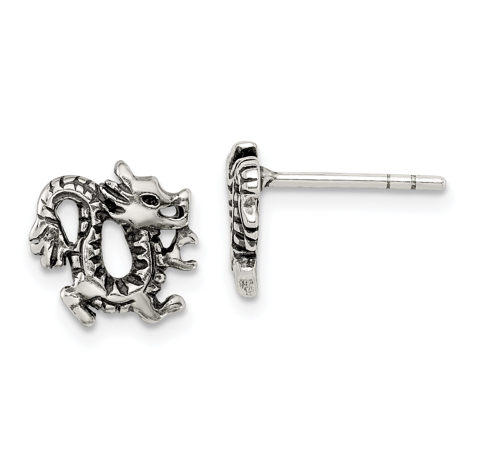 Sterling Silver Antiqued Dragon Post Earrings Main image
