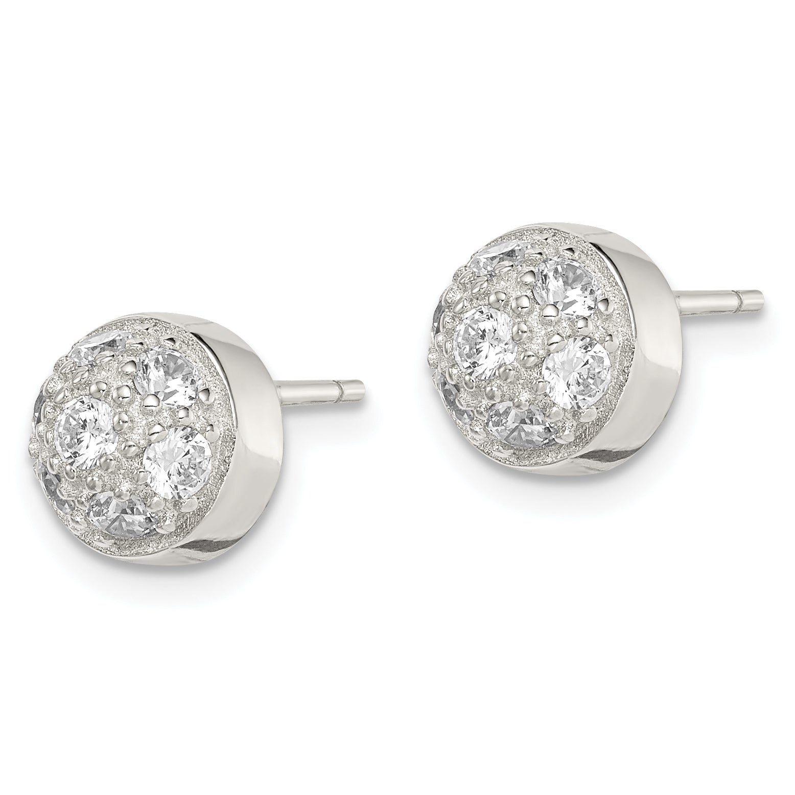 Sterling Silver Rhodium-plated Polished CZ Half Ball Post Earrings Secondary image