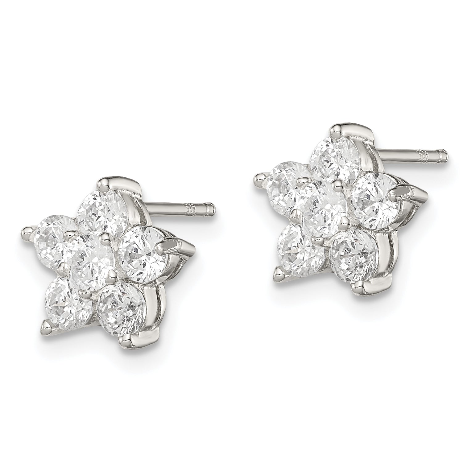 Sterling Silver Rhodium-plated CZ Flower Post Earrings Secondary image