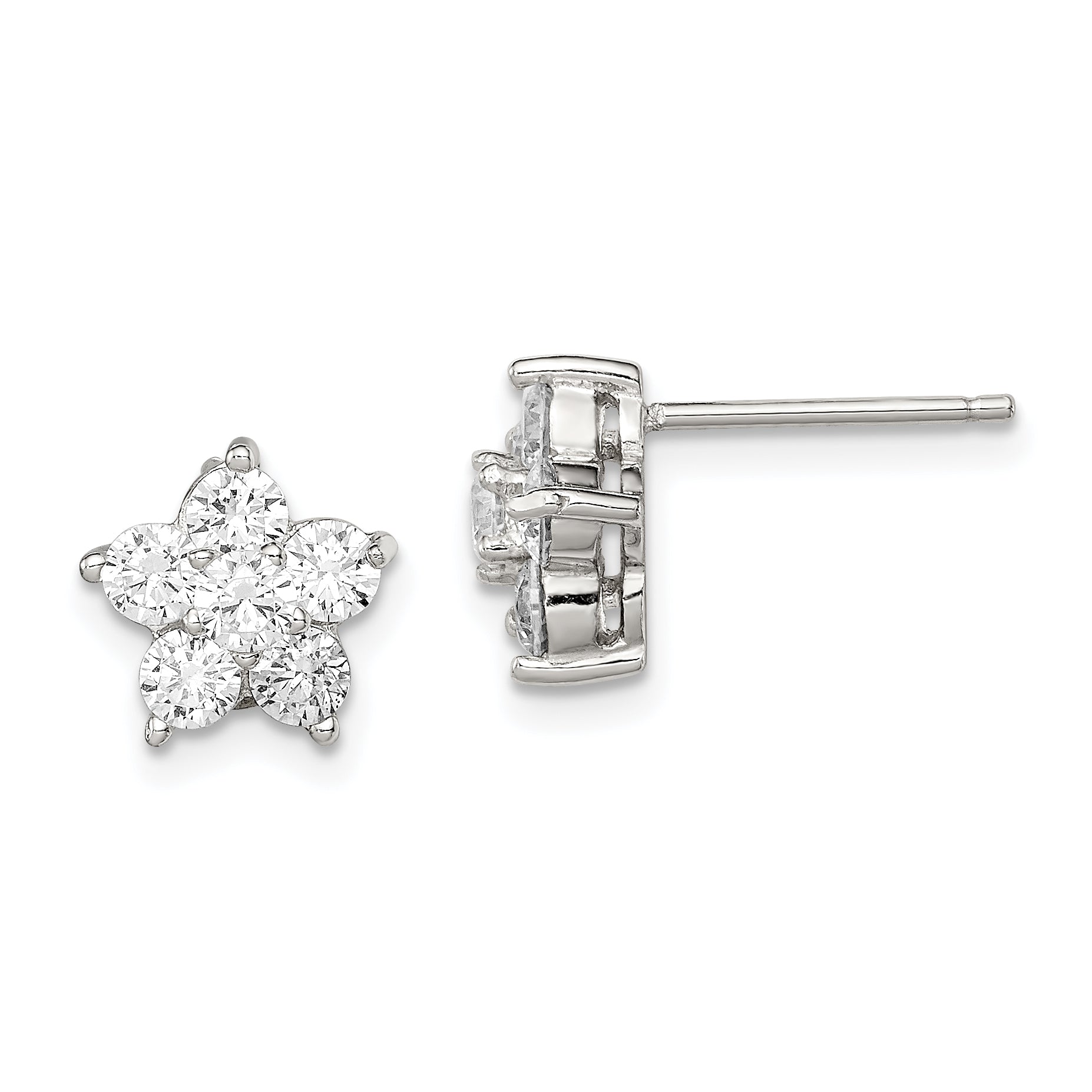 Sterling Silver Rhodium-plated CZ Flower Post Earrings Main image
