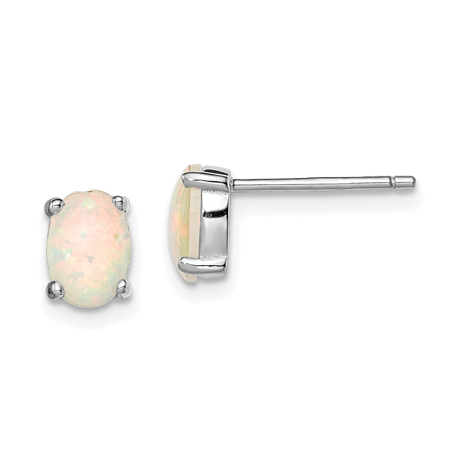 Sterling Silver Rhodium-plated Created Opal Post Earrings Main image