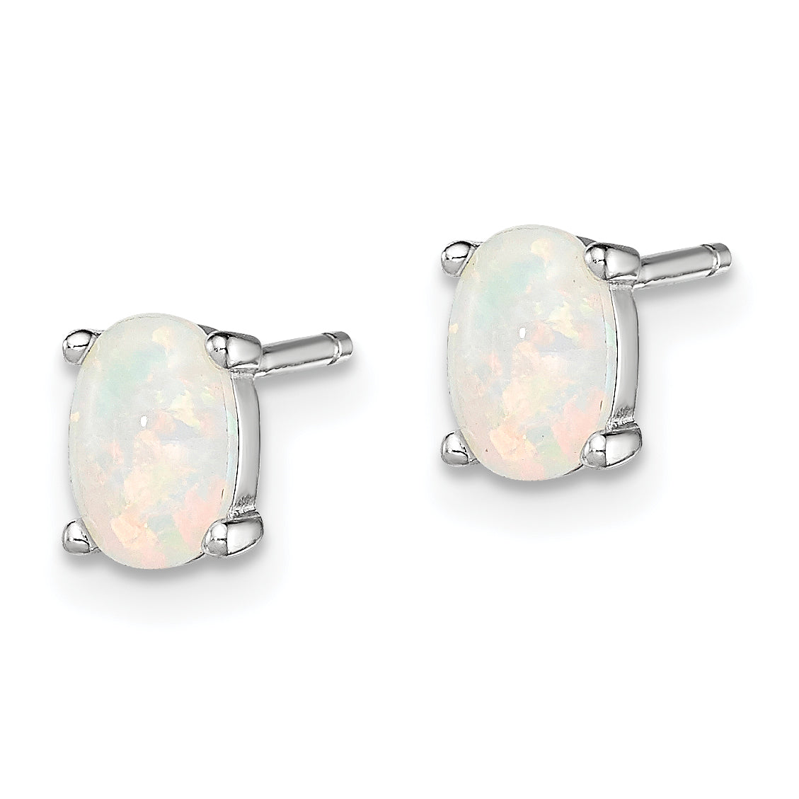 Sterling Silver Rhodium-plated Created Opal Post Earrings Secondary image