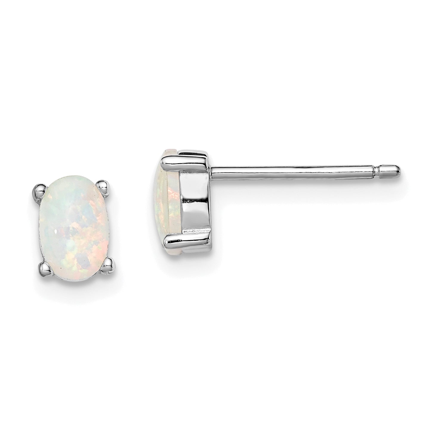 Sterling Silver Rhodium-plated Created Opal Post Earrings Main image