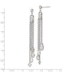 Sterling Silver RH-plated Polished CZ & Multi-Chain Post Dangle Earrings