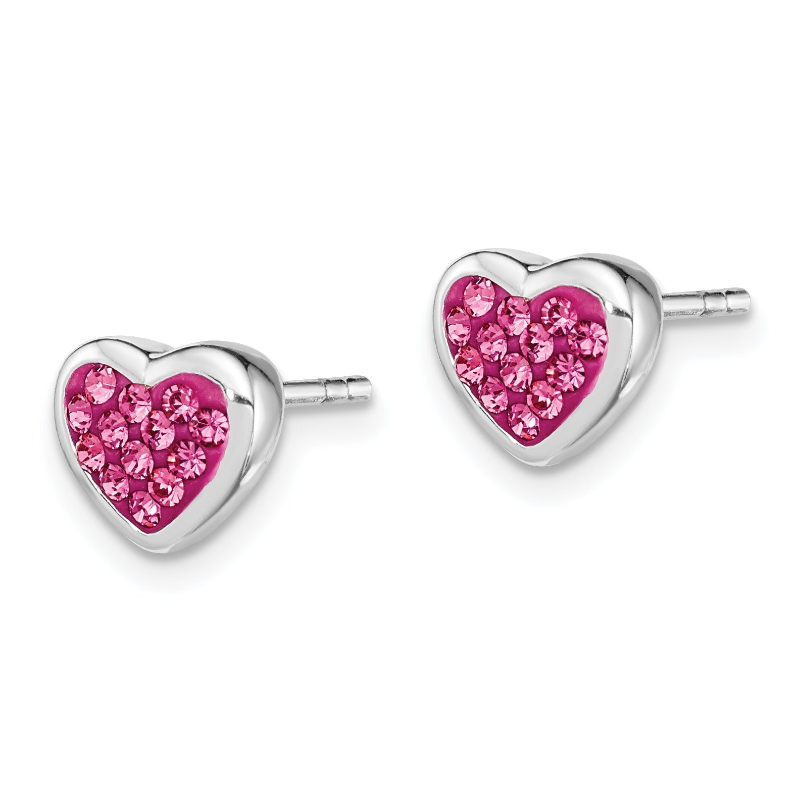 Sterling Silver Rhodium-plated Polished Pink CZ Heart Post Earrings Secondary image