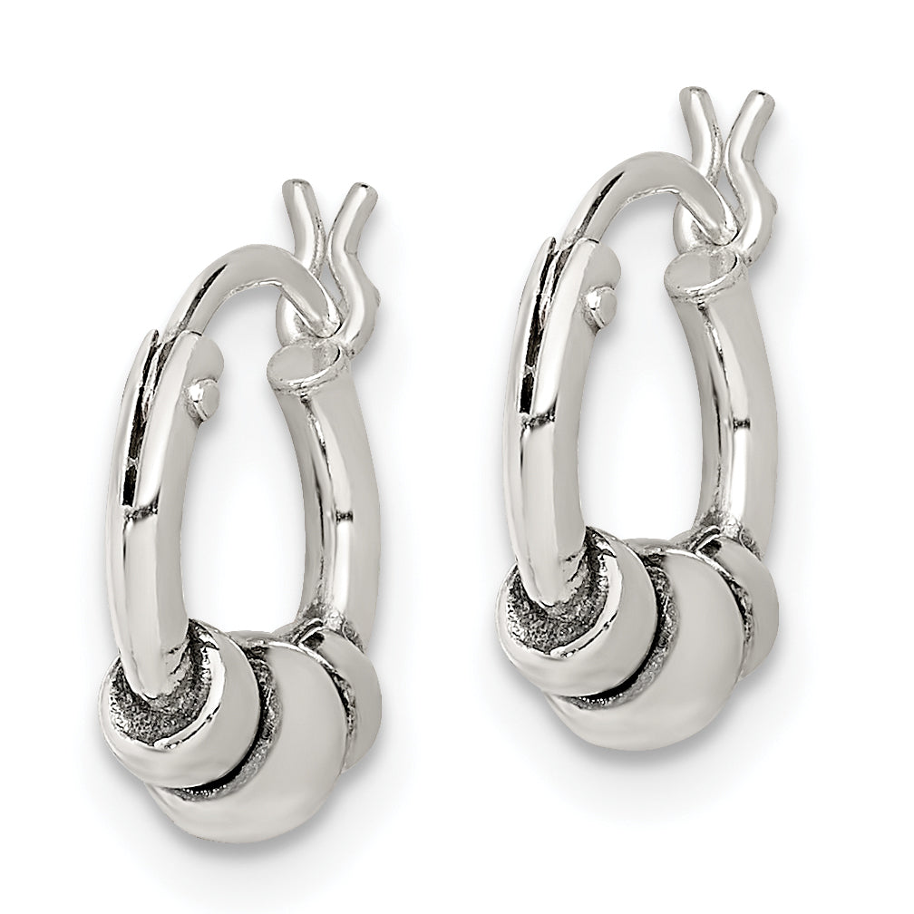 Sterling Silver Antiqued Beaded Hoop Earrings Secondary image