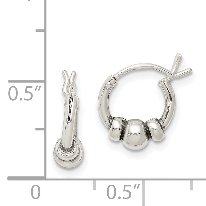 Sterling Silver Antiqued Beaded Hoop Earrings