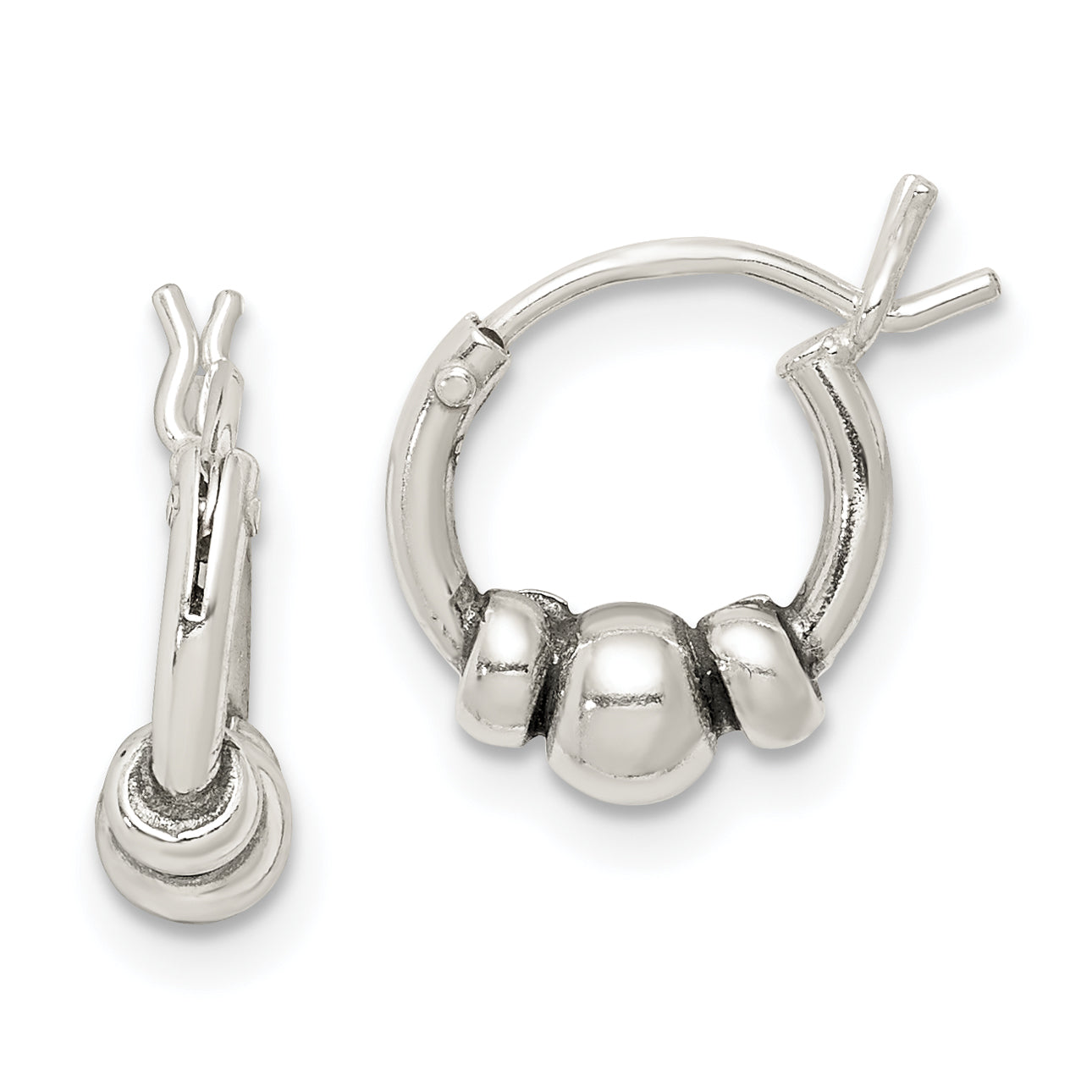 Sterling Silver Antiqued Beaded Hoop Earrings Main image