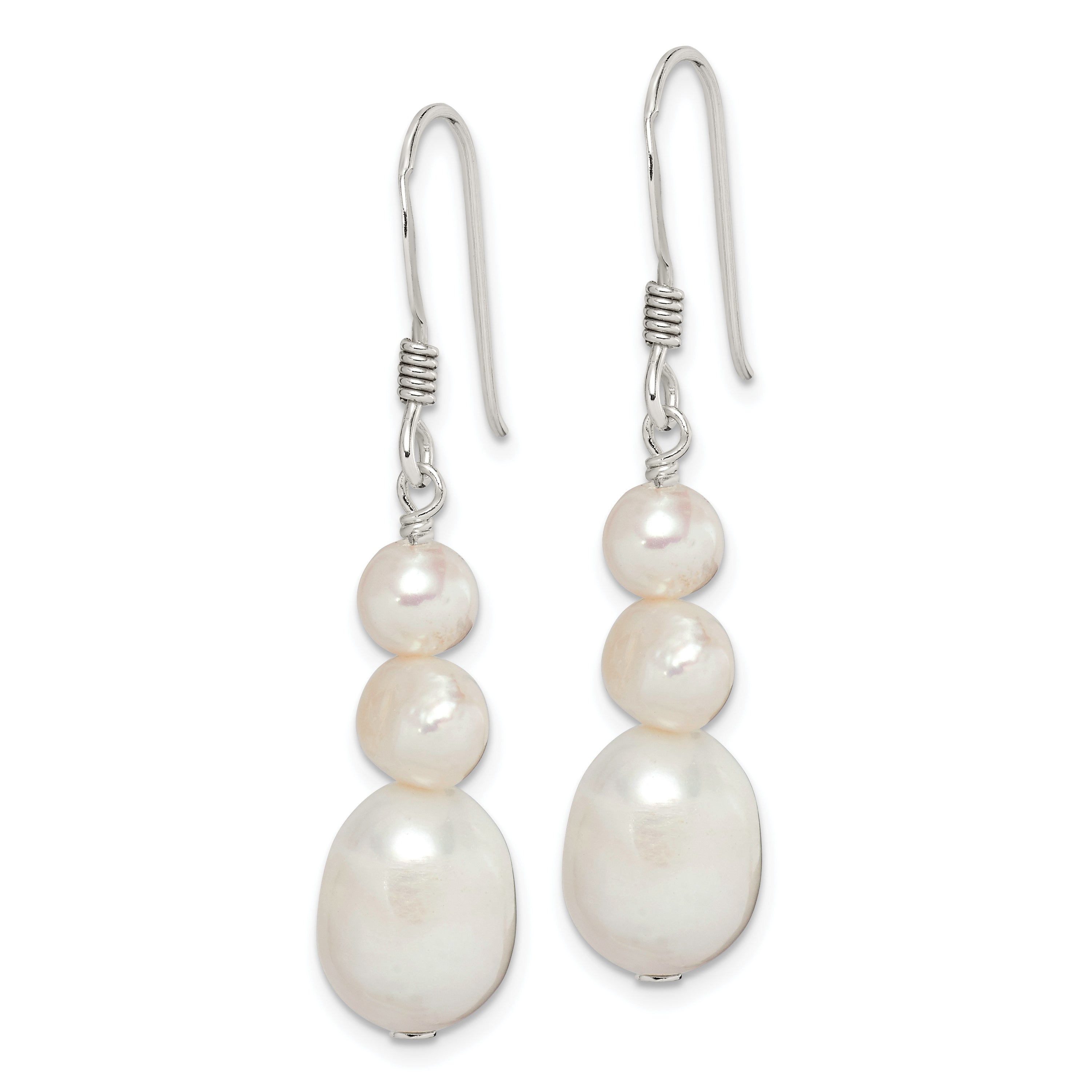 Sterling Silver Polished White 6-10mm Freshwater Cultured Pearl Dangle Earrings Secondary image