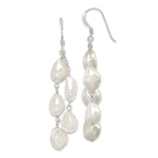 Sterling Silver Polished White 8-10mm Baroque Freshwater Cultured Pearl Two-Strand Dangle Earrings