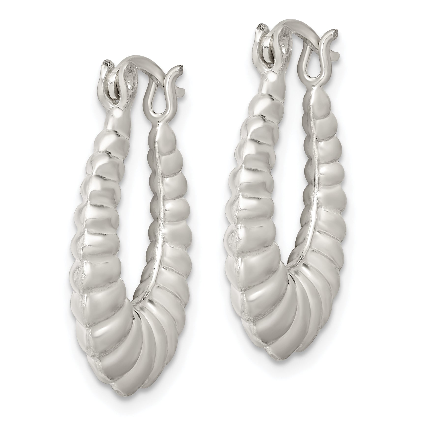 Sterling Silver Polished Shrimp Oval Hoop Earrings Secondary image