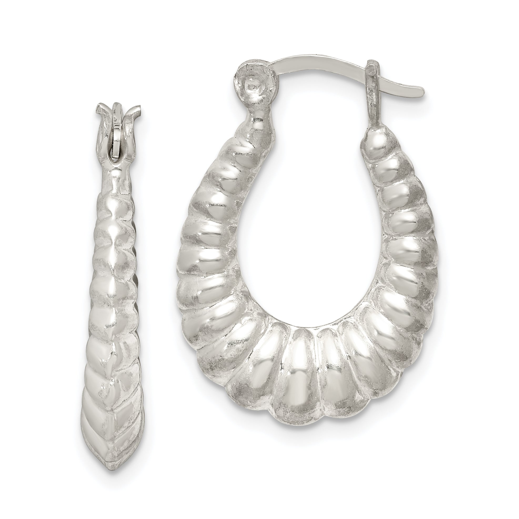 Sterling Silver Polished Shrimp Oval Hoop Earrings