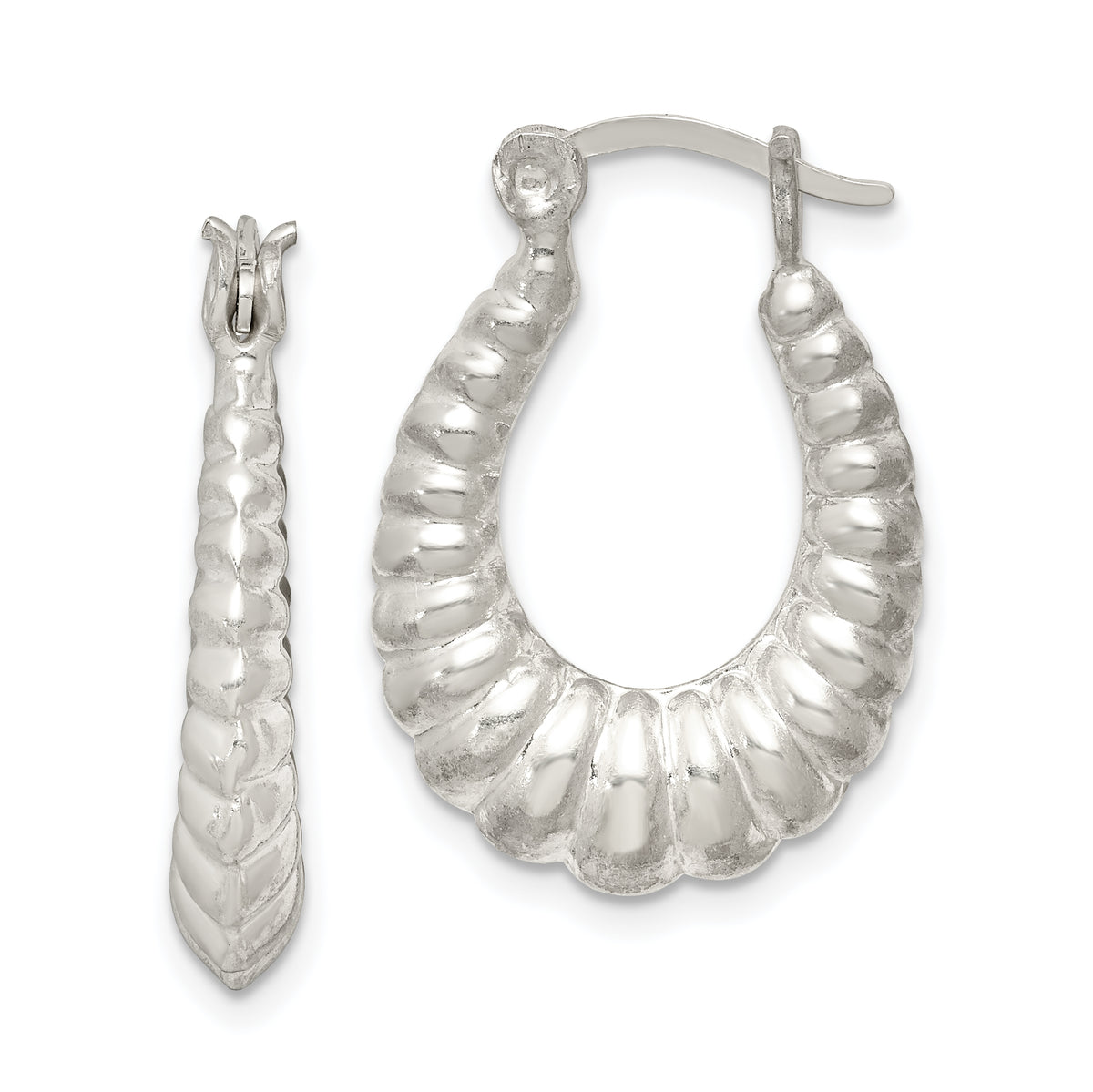 Sterling Silver Polished Shrimp Oval Hoop Earrings