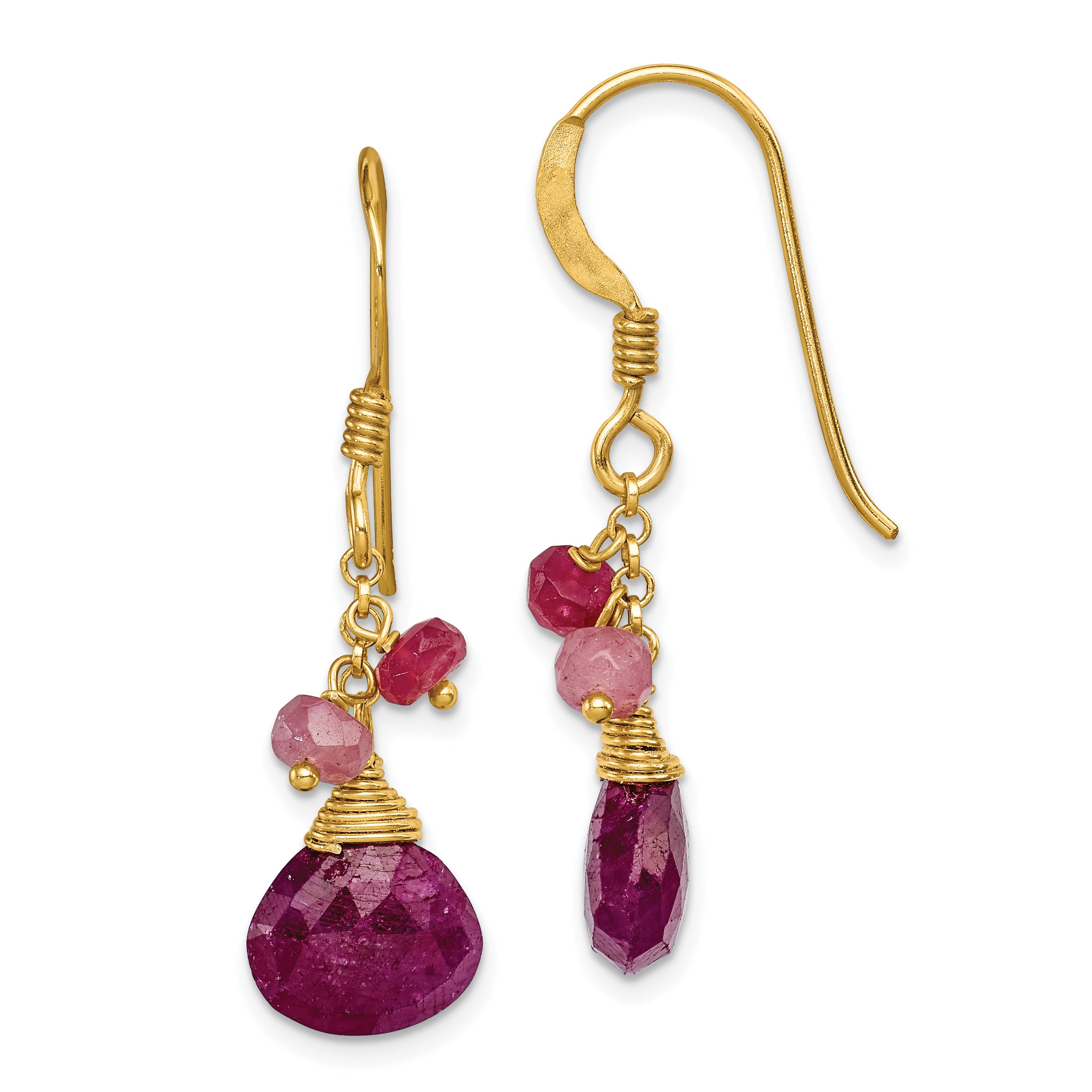 Sterling Silver Gold-tone Vermeil Polished Ruby Teardrop Dangle Earrings Main image