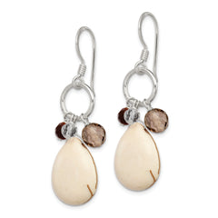 Sterling Silver Polished Crazy Lace Agate, Tiger's Eye, Smoky & Clear Quartz Dangle Earrings