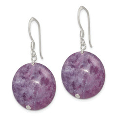 Sterling Silver Polished Purple Lepidolite Circle Dangle Earrings