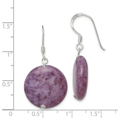 Sterling Silver Polished Purple Lepidolite Circle Dangle Earrings