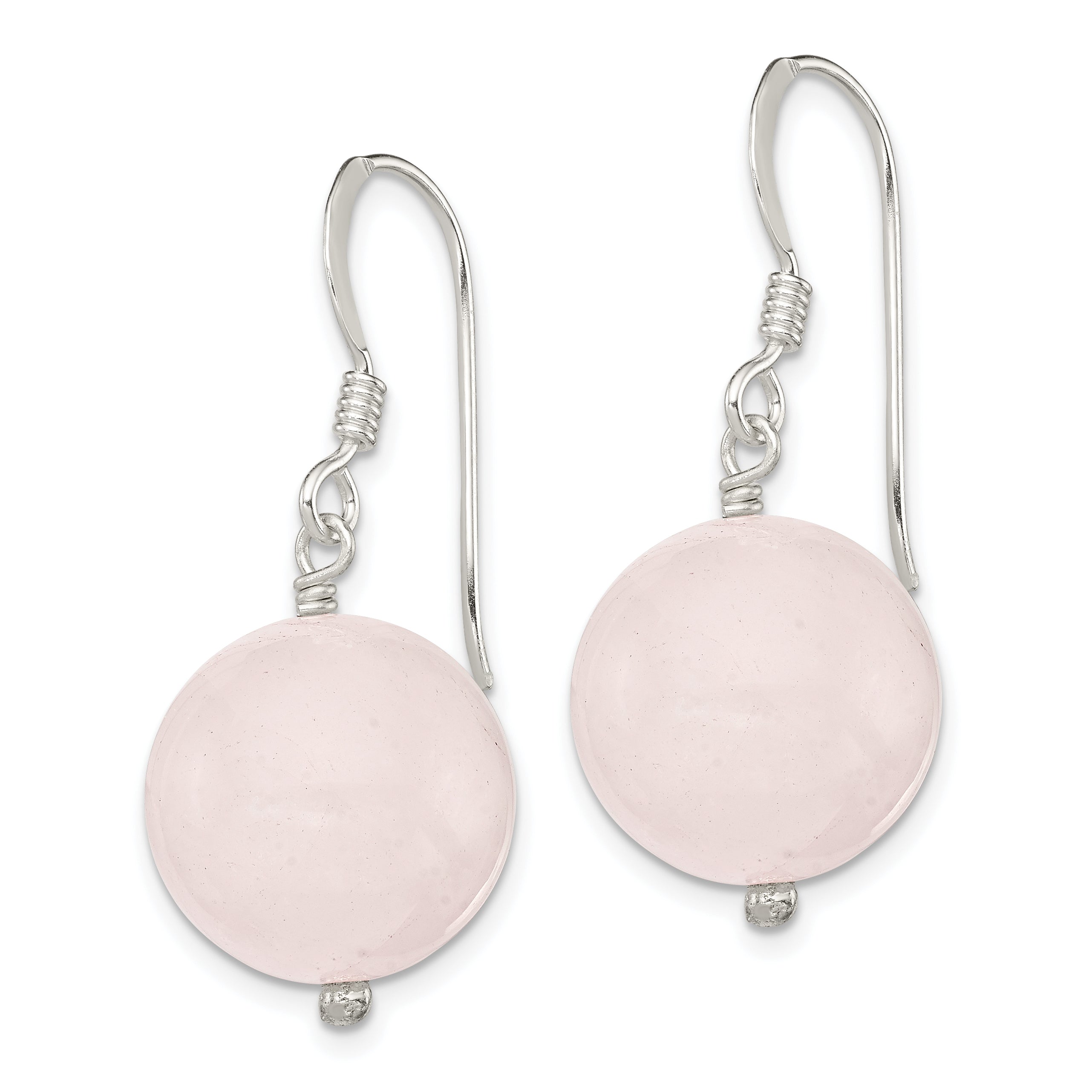 Sterling Silver Polished 12mm Round Rose Quartz Dangle Earrings Secondary image