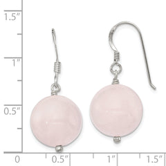Sterling Silver Polished 12mm Round Rose Quartz Dangle Earrings