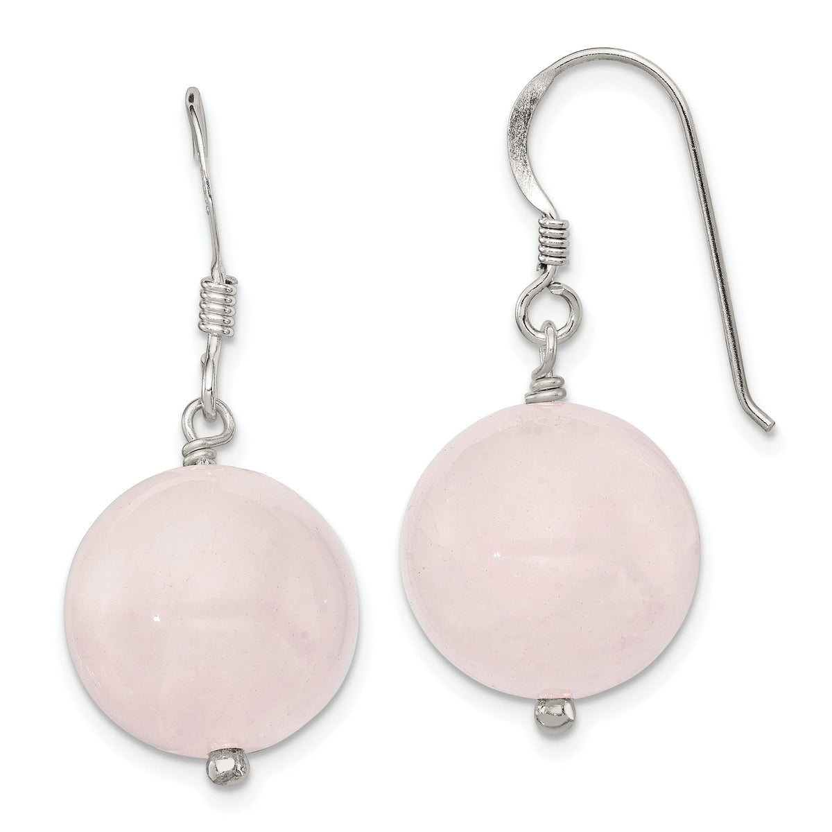 Round Rose Quartz Dangle Earrings in Sterling Silver, 12mm - Sophia Jewelers Main image