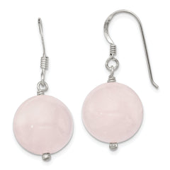 Sterling Silver Polished 12mm Round Rose Quartz Dangle Earrings