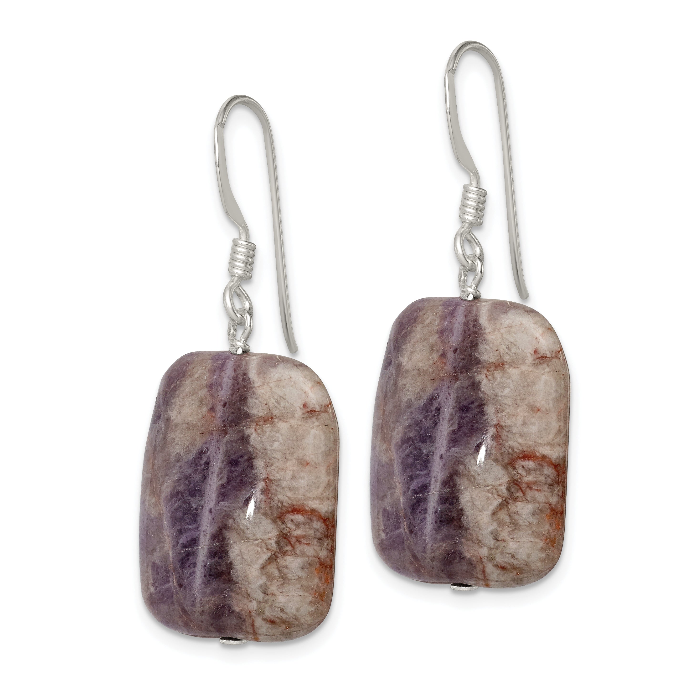 Sterling Silver Polished Amethyst Rectangle Dangle Earrings