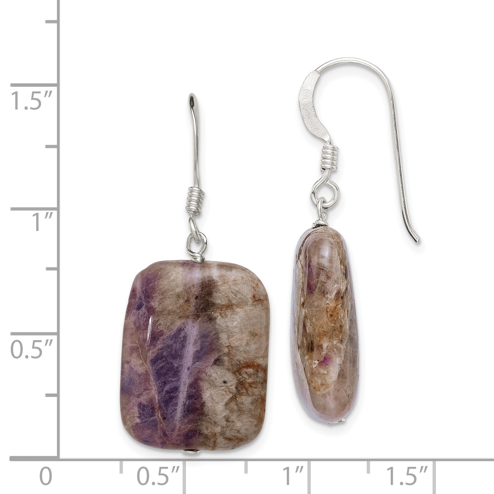 Sterling Silver Polished Amethyst Rectangle Dangle Earrings