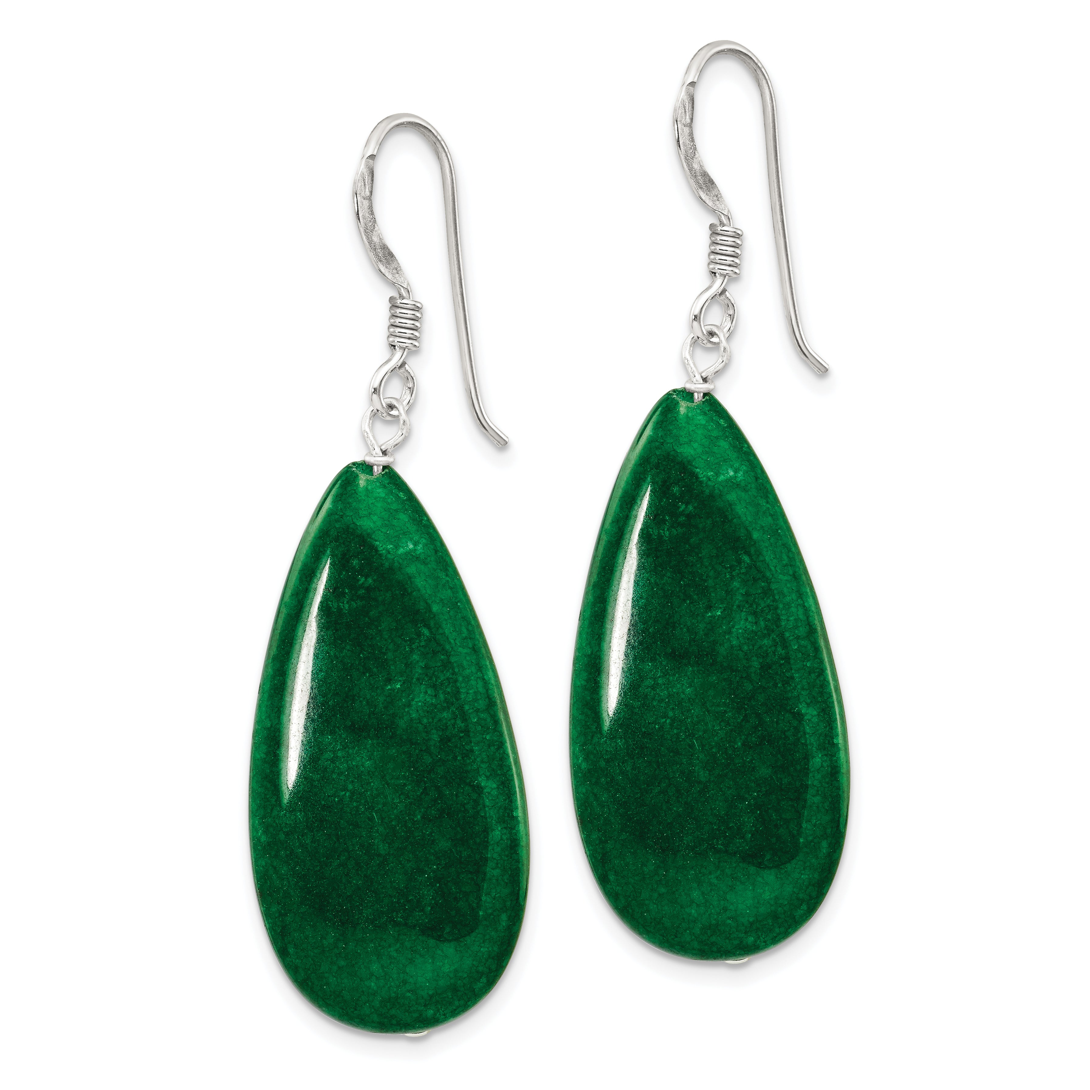 Sterling Silver Polished Green Jade Teardrop Dangle Earrings