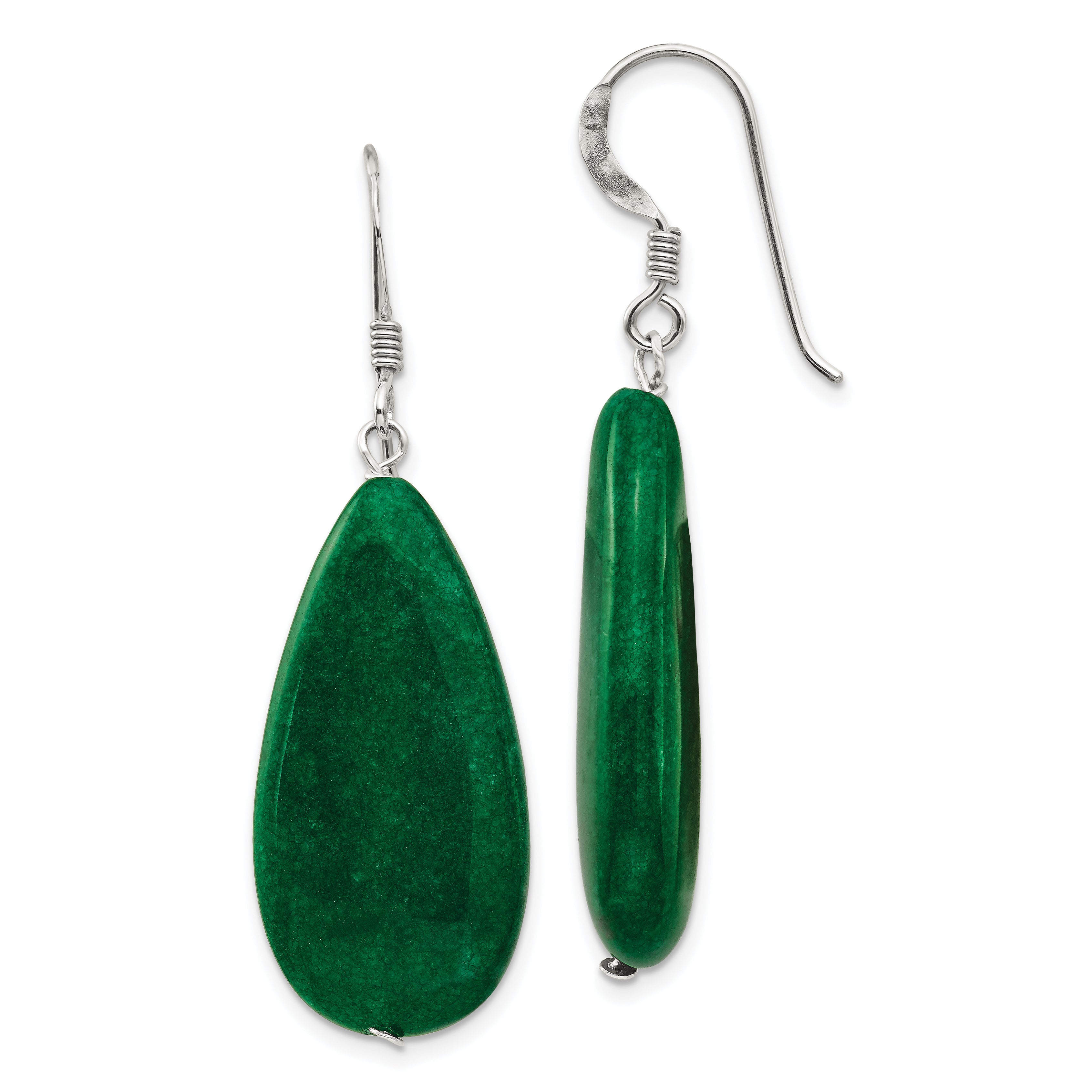 Sterling Silver Polished Green Jade Teardrop Dangle Earrings