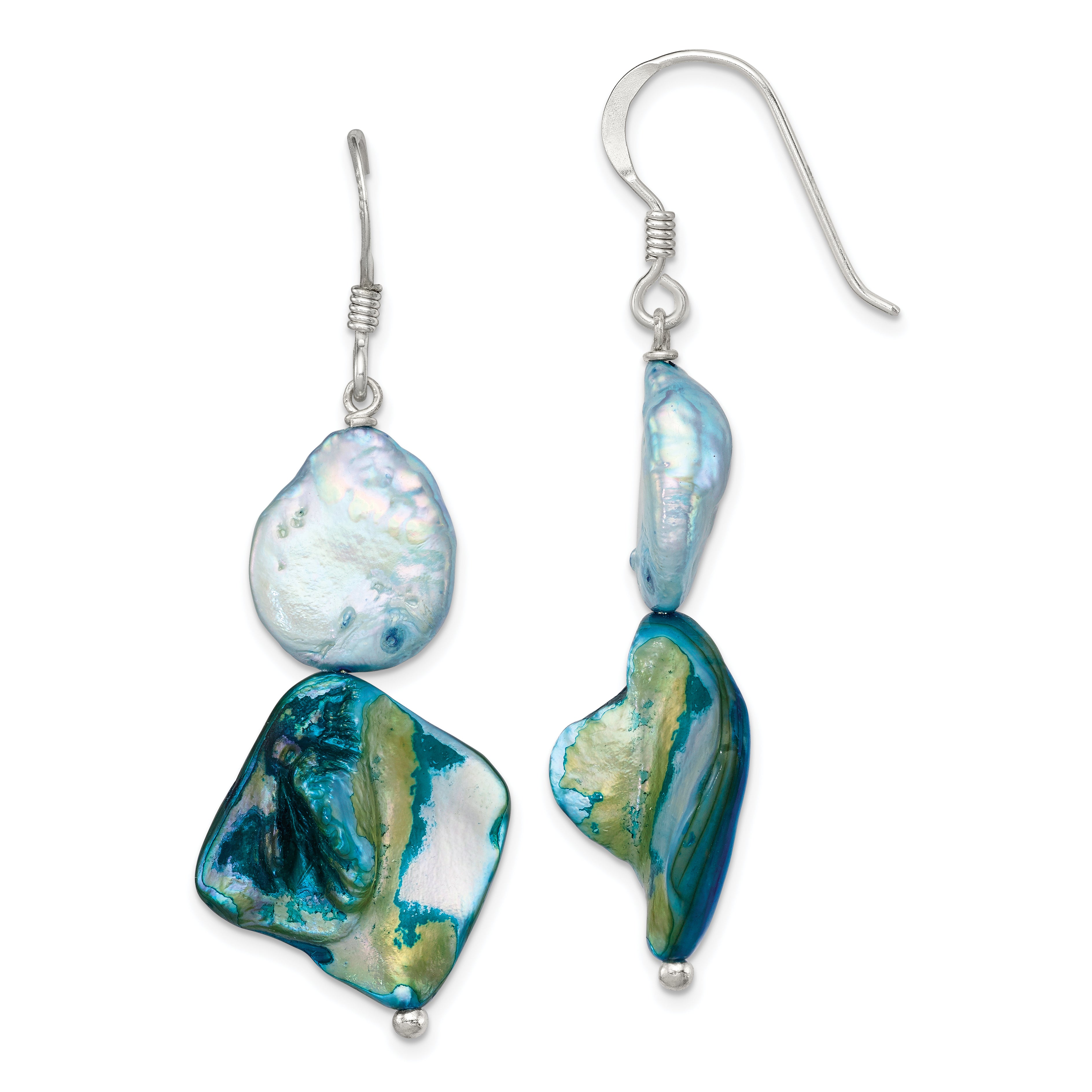 Sterling Silver Polished Blue MOP & White FWC Pearl Dangle Earrings Main image