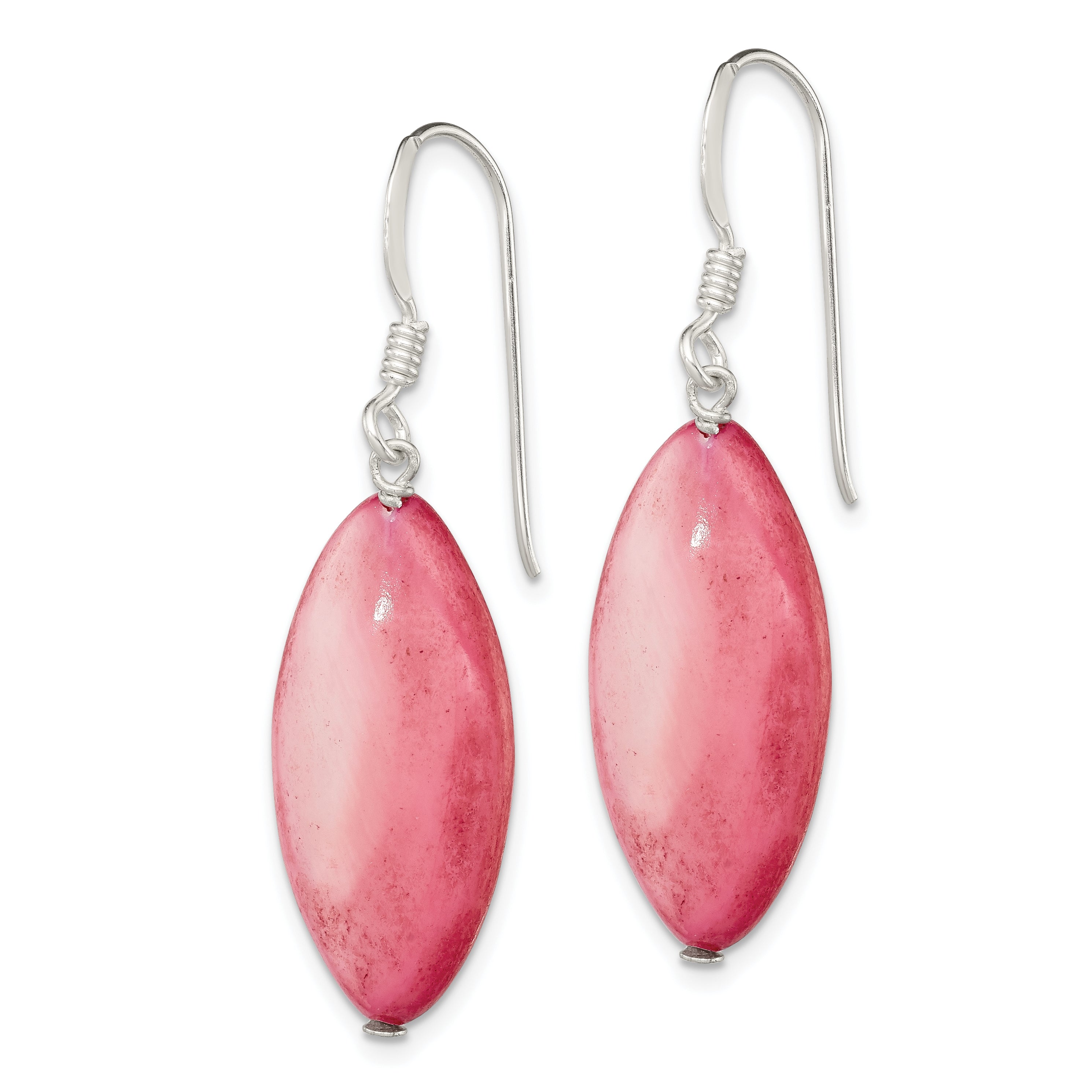 Sterling Silver Polished Pink Mother of Pearl Marquise Dangle Earrings