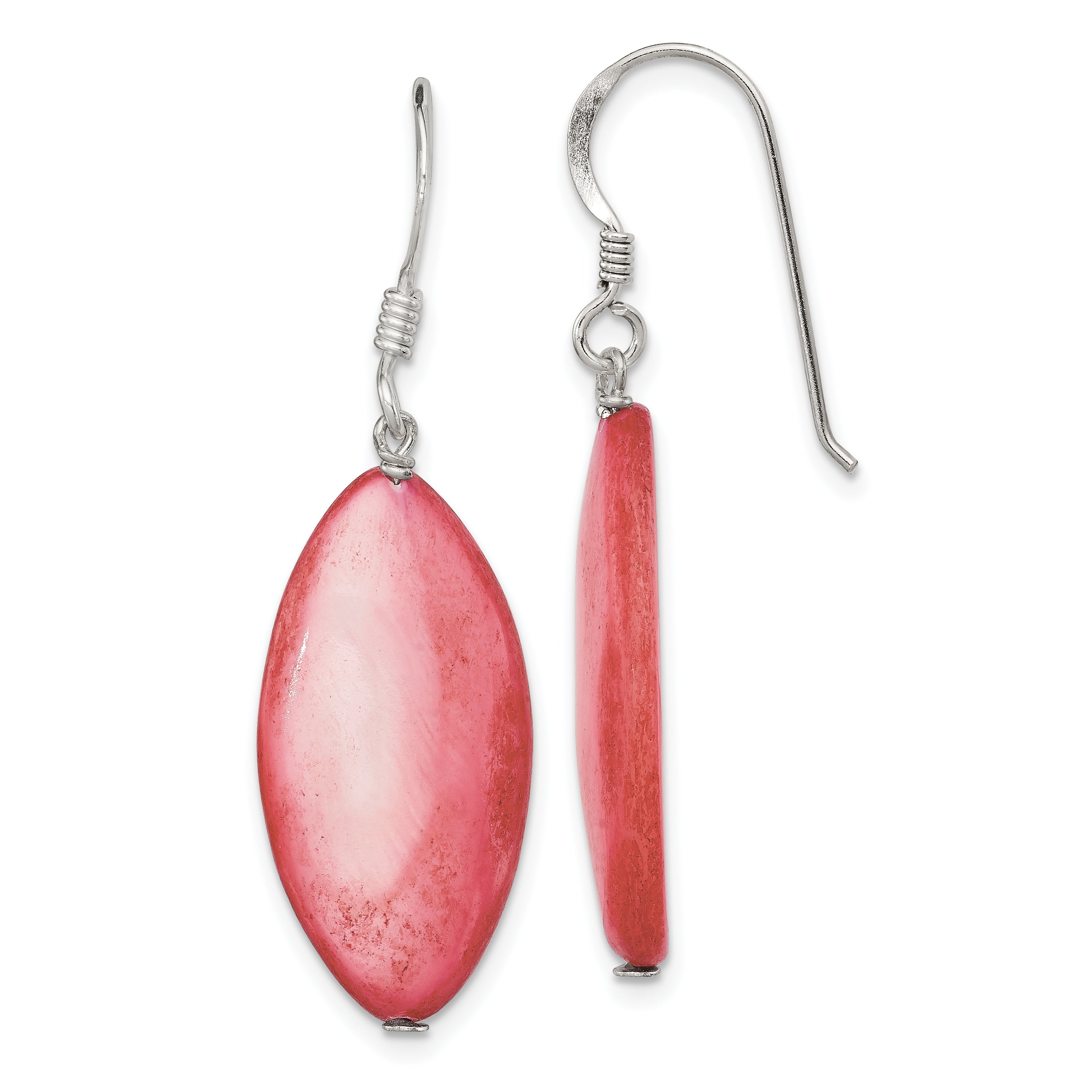 Sterling Silver Polished Pink Mother of Pearl Marquise Dangle Earrings Main image