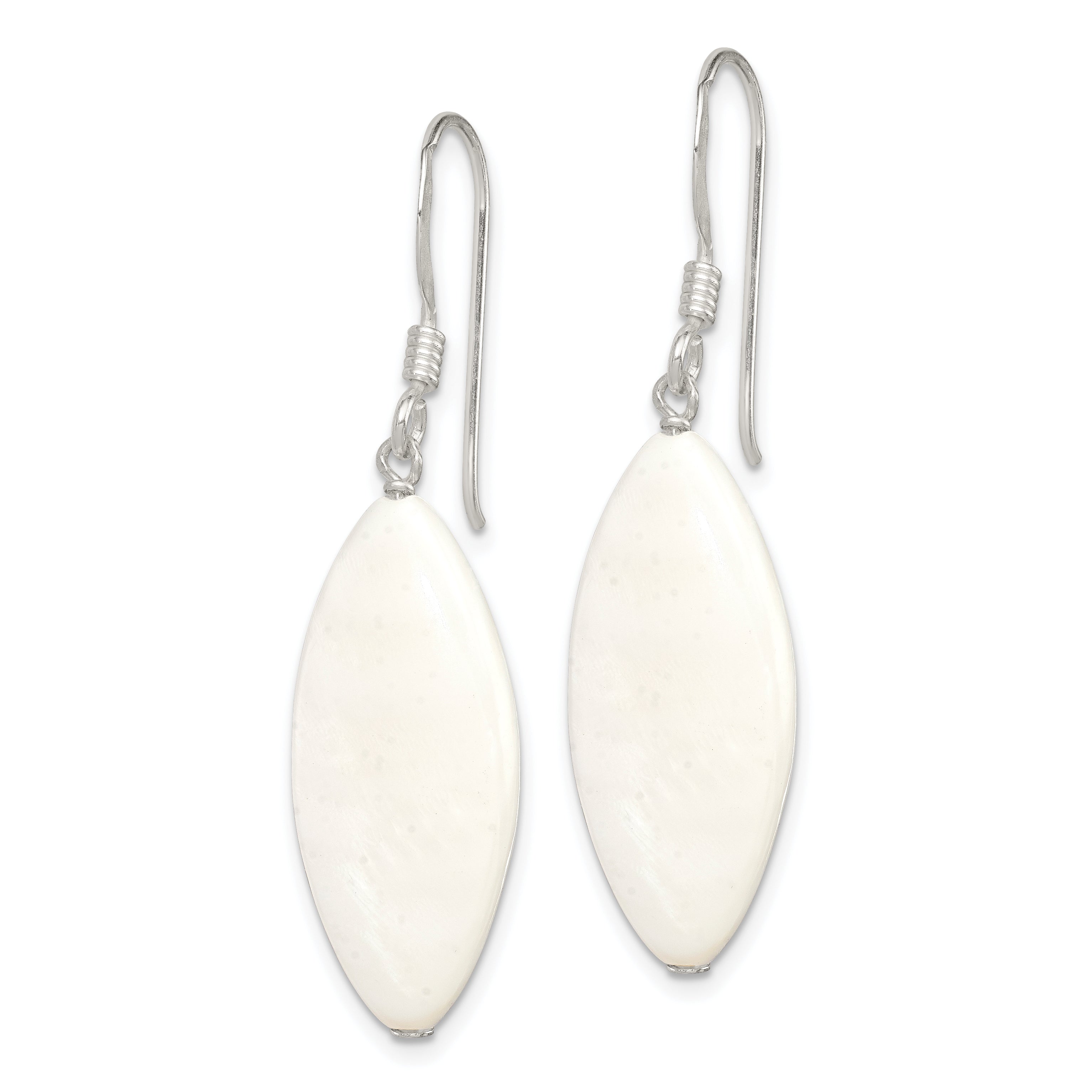 Sterling Silver Polished White Mother of Pearl Marquise Dangle Earrings Secondary image