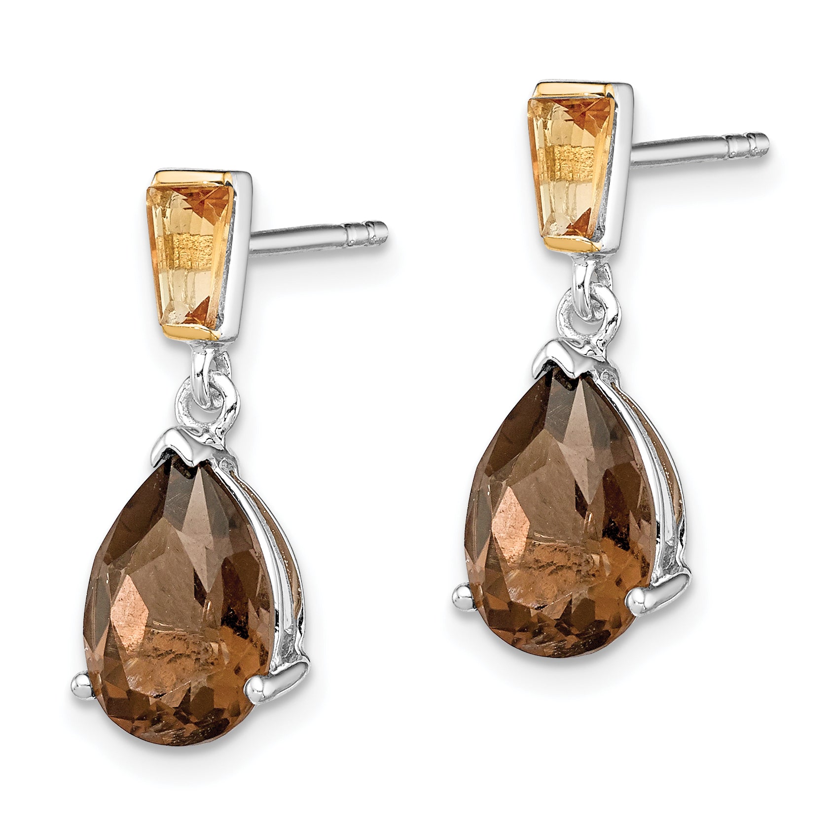 Brilliant Gemstones Sterling Silver with 14K Accent Rhodium-plated Smoky Quartz and Citrine Earrings Secondary image