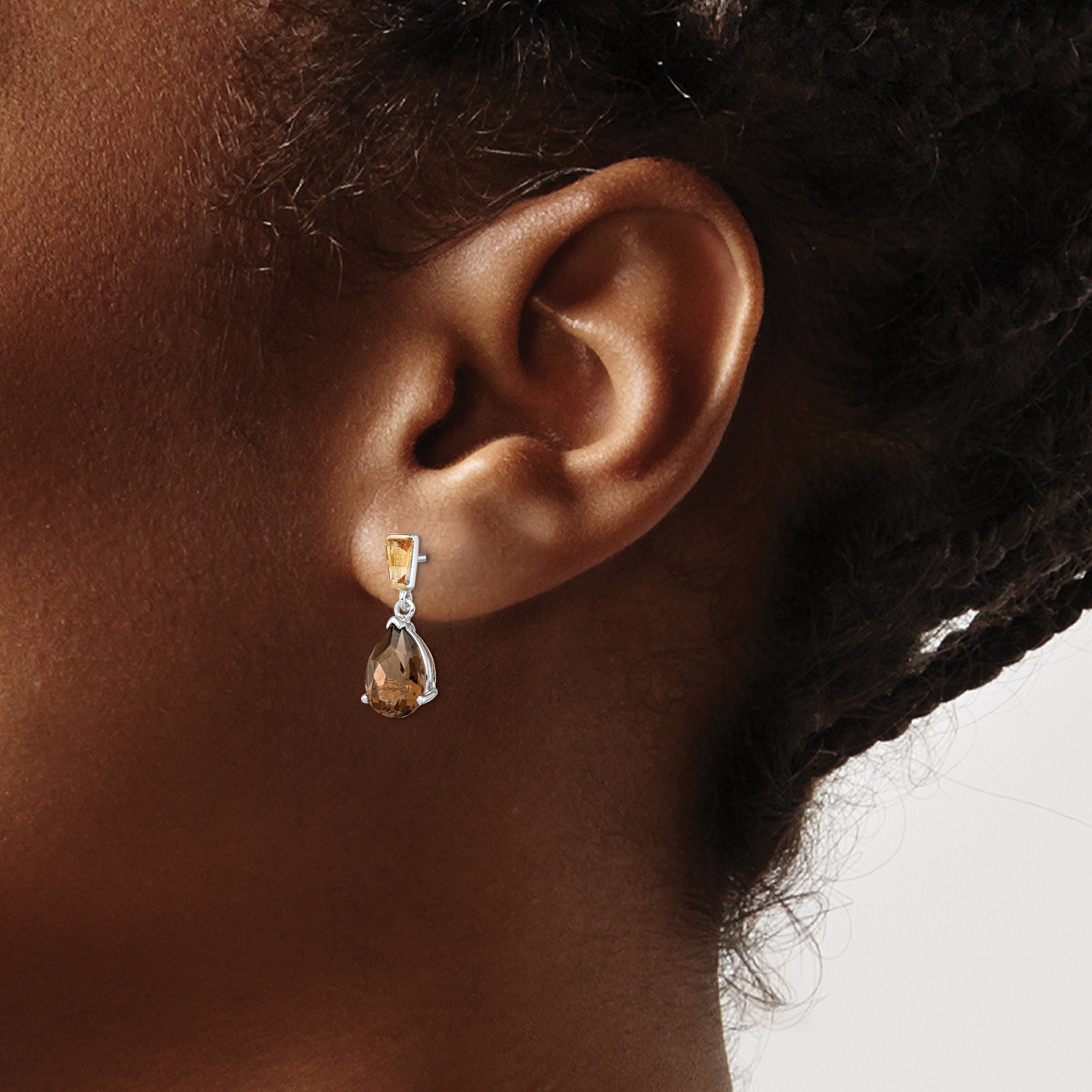 Brilliant Gemstones Sterling Silver with 14K Accent Rhodium-plated Smoky Quartz and Citrine Earrings