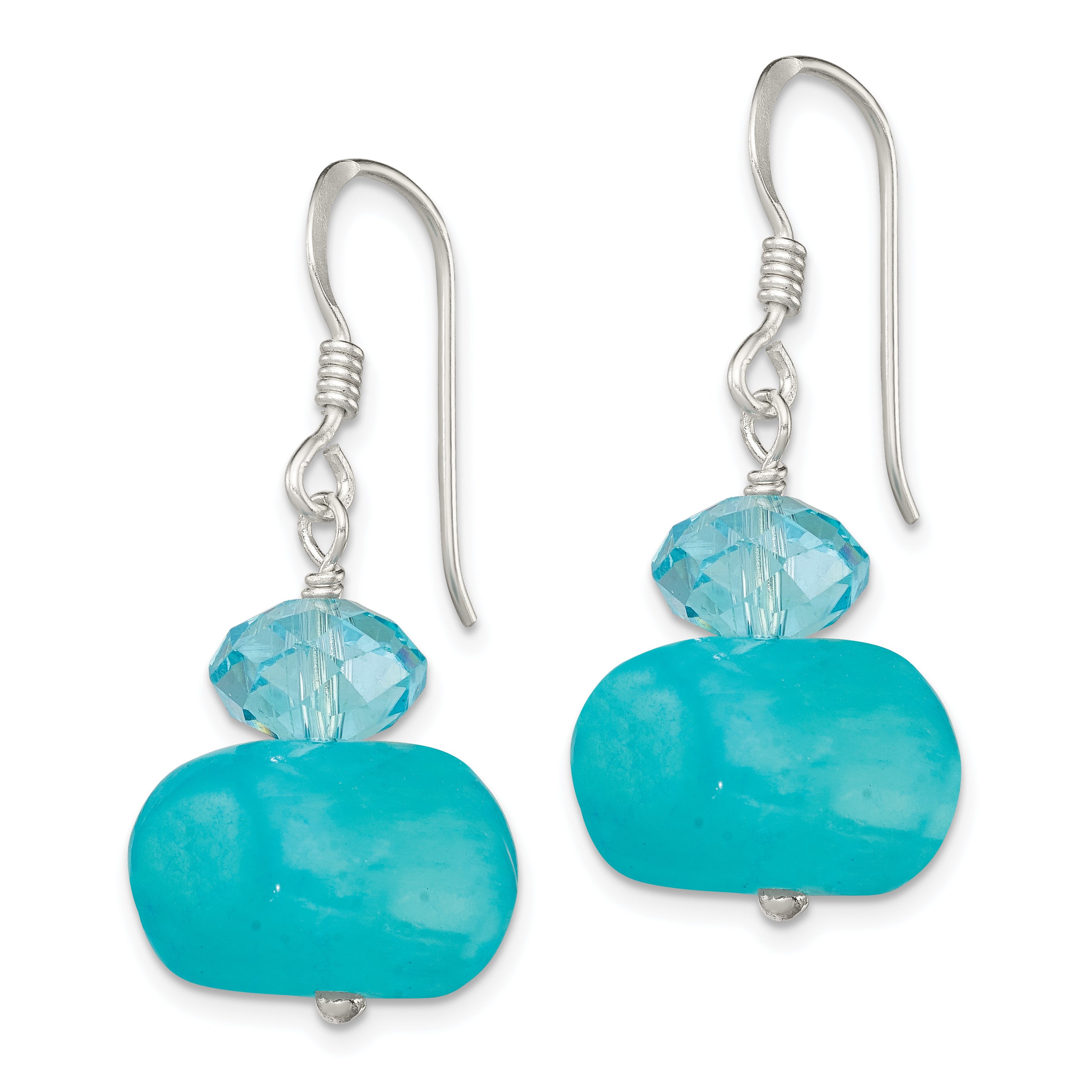 Sterling Silver Polished Aquamarine Crystal & Blue Jade Dangle Earrings Secondary image