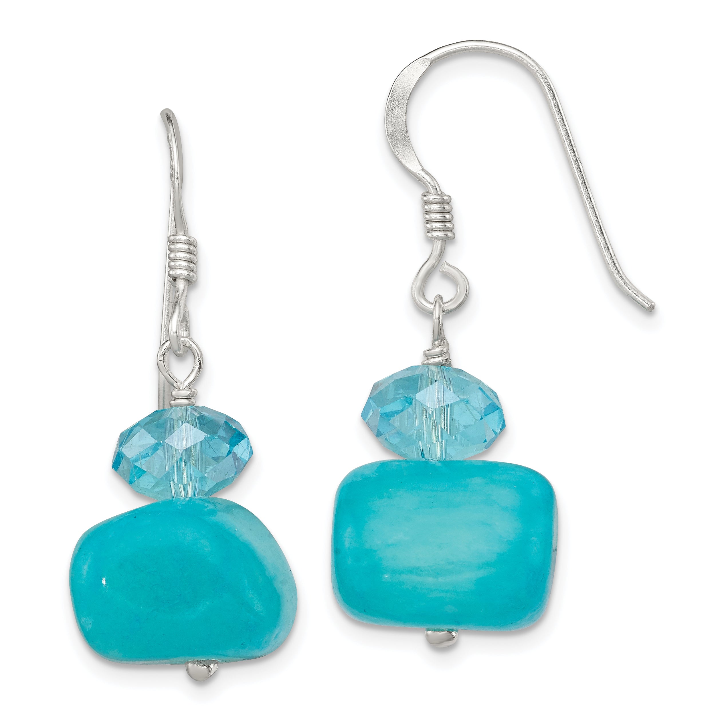 Sterling Silver Polished Aquamarine Crystal & Blue Jade Dangle Earrings Main image
