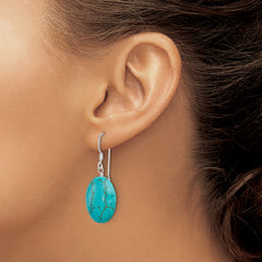Sterling Silver Polished Dyed Blue Howlite Oval Dangle Earrings