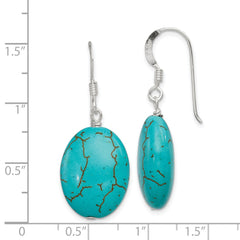 Sterling Silver Polished Dyed Blue Howlite Oval Dangle Earrings