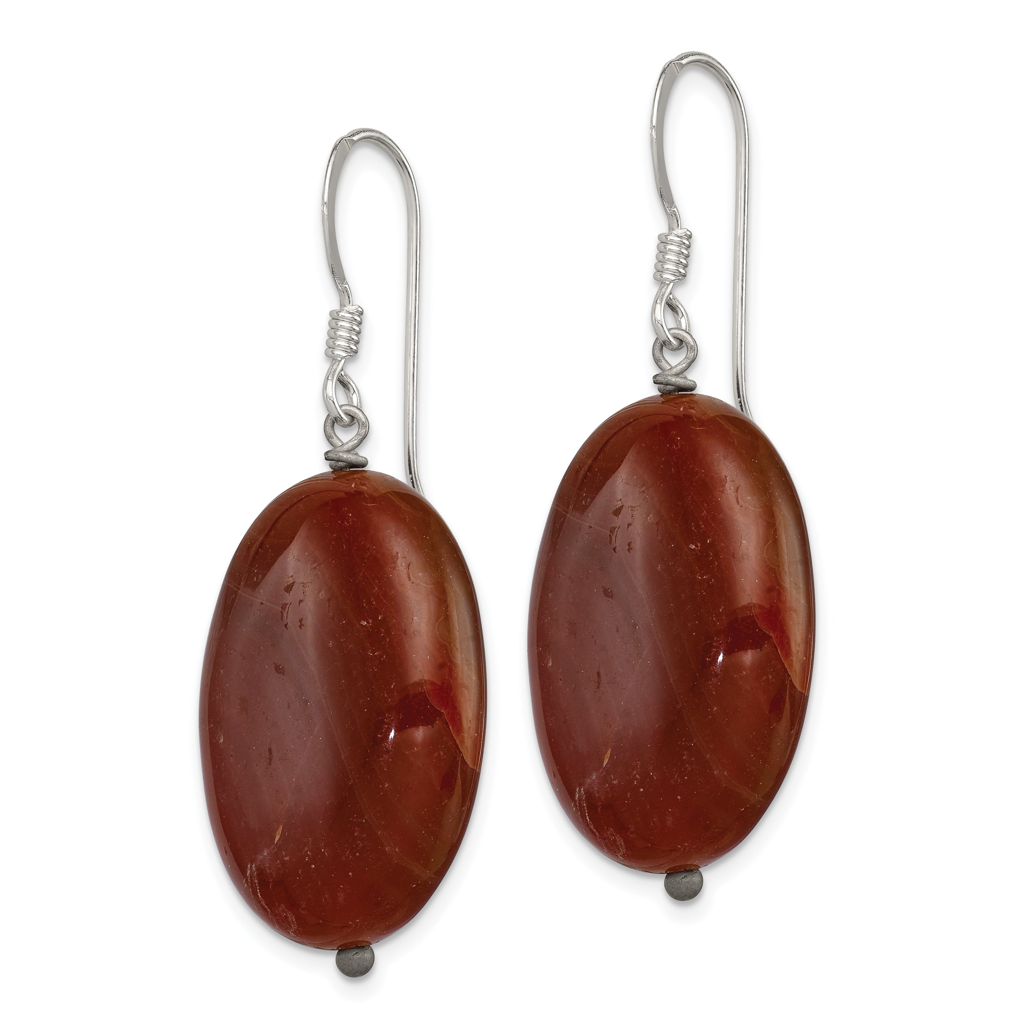 Sterling Silver Polished Brown Carnelian Oval Dangle Earrings