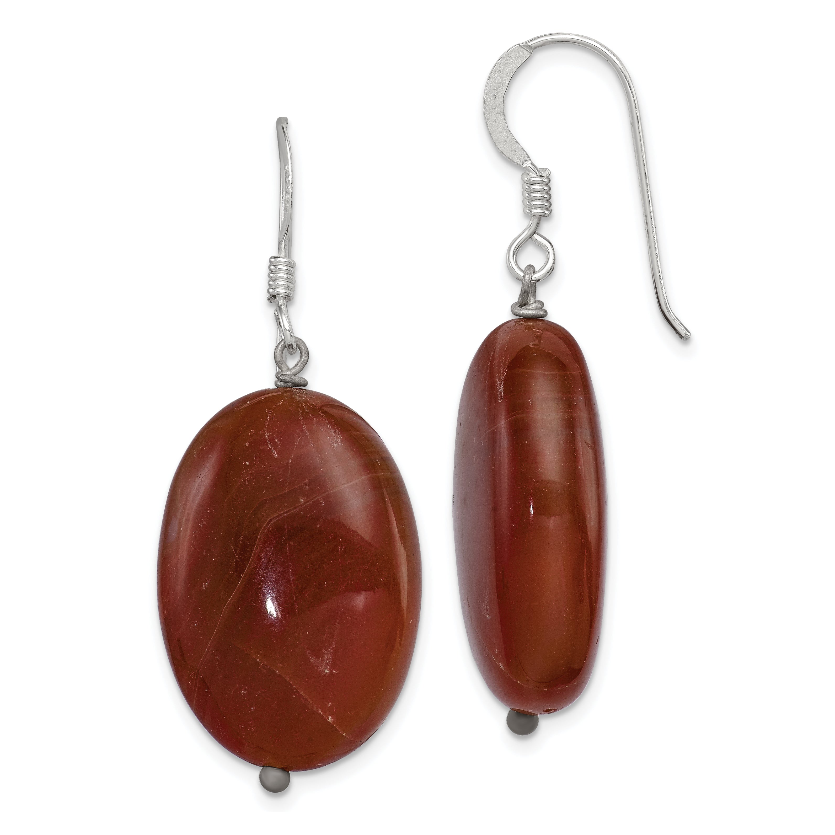 Sterling Silver Polished Brown Carnelian Oval Dangle Earrings