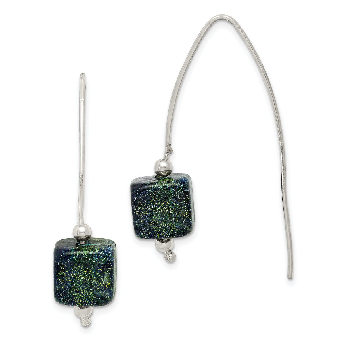 Sterling Silver Blue Dichroic Glass Thread Earrings