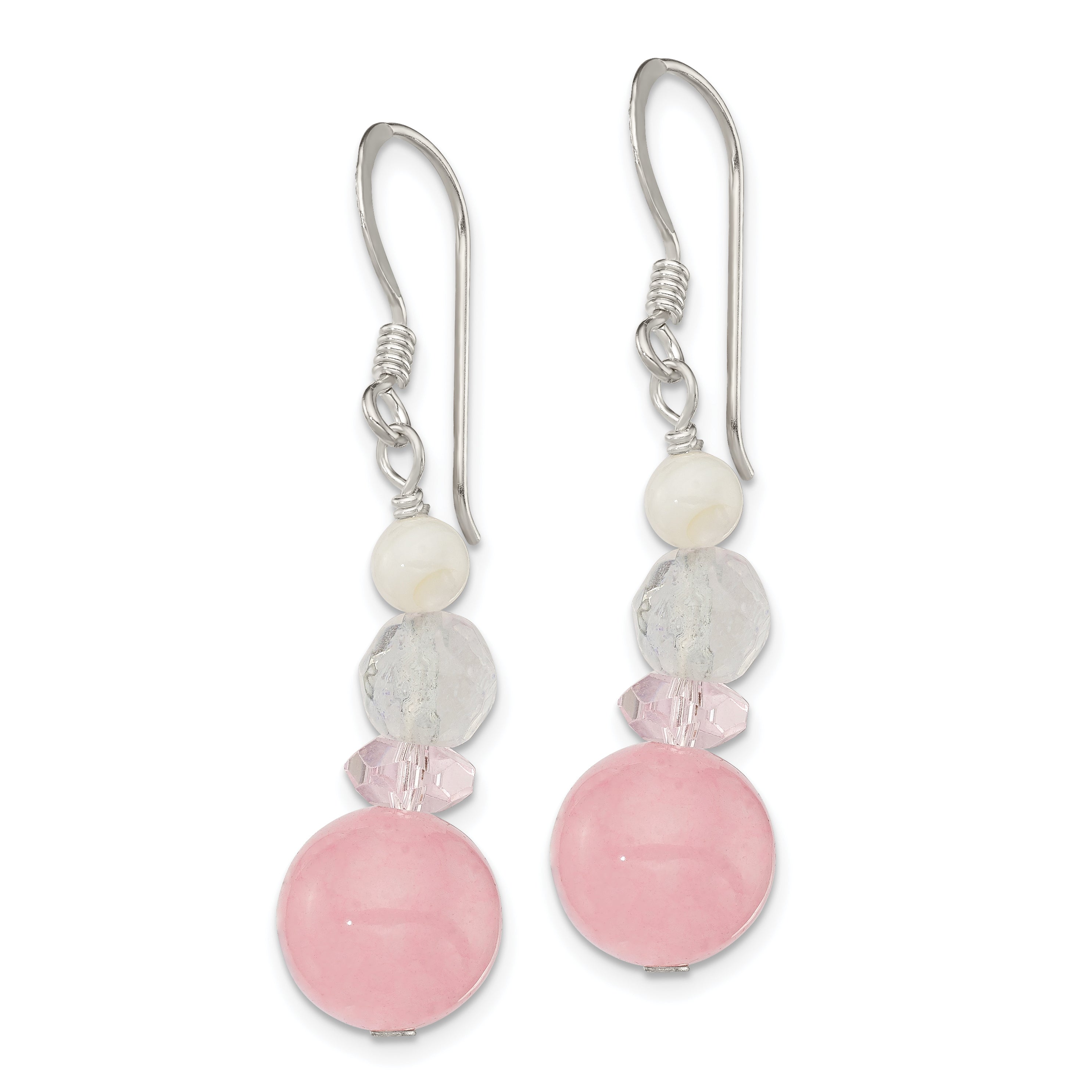 Sterling Silver Polished Pink Crystal, Jade & Mother of Pearl Dangle Earrin Secondary image
