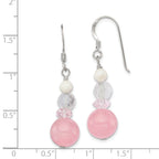 Sterling Silver Polished Pink Crystal, Jade & Mother of Pearl Dangle Earrin