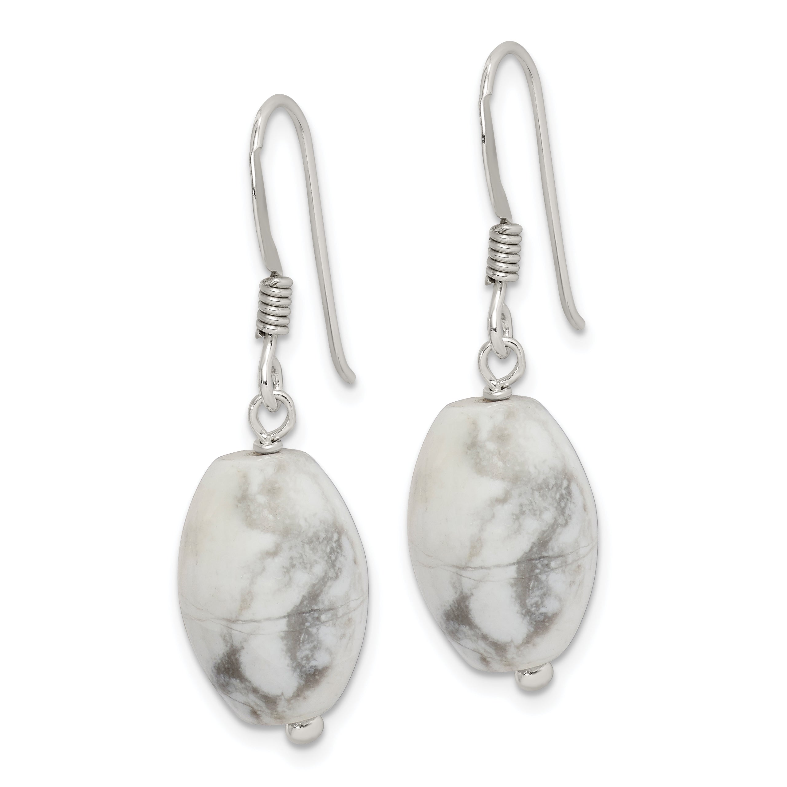 Sterling Silver Polished Oval Howlite Dangle Earrings Secondary image