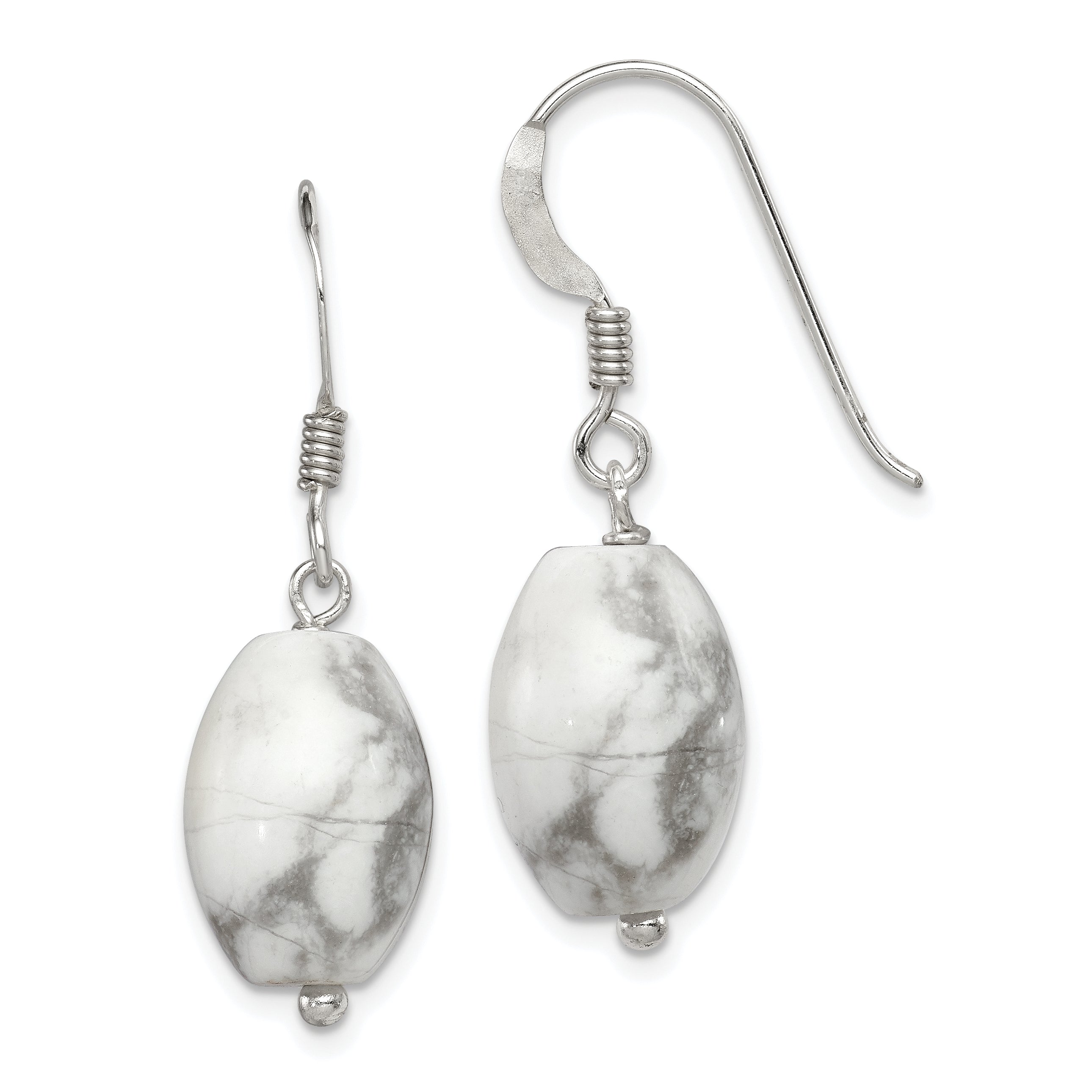 Sterling Silver Polished Oval Howlite Dangle Earrings